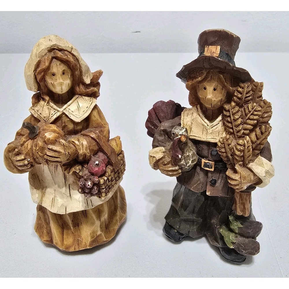 Ganz‎ Thanksgiving Couple Figurines Pair Resin 4" Tall Pilgrim Holiday Decor
